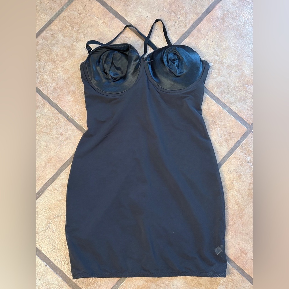 Vintage Olga Black Satin Mini shaper Dress